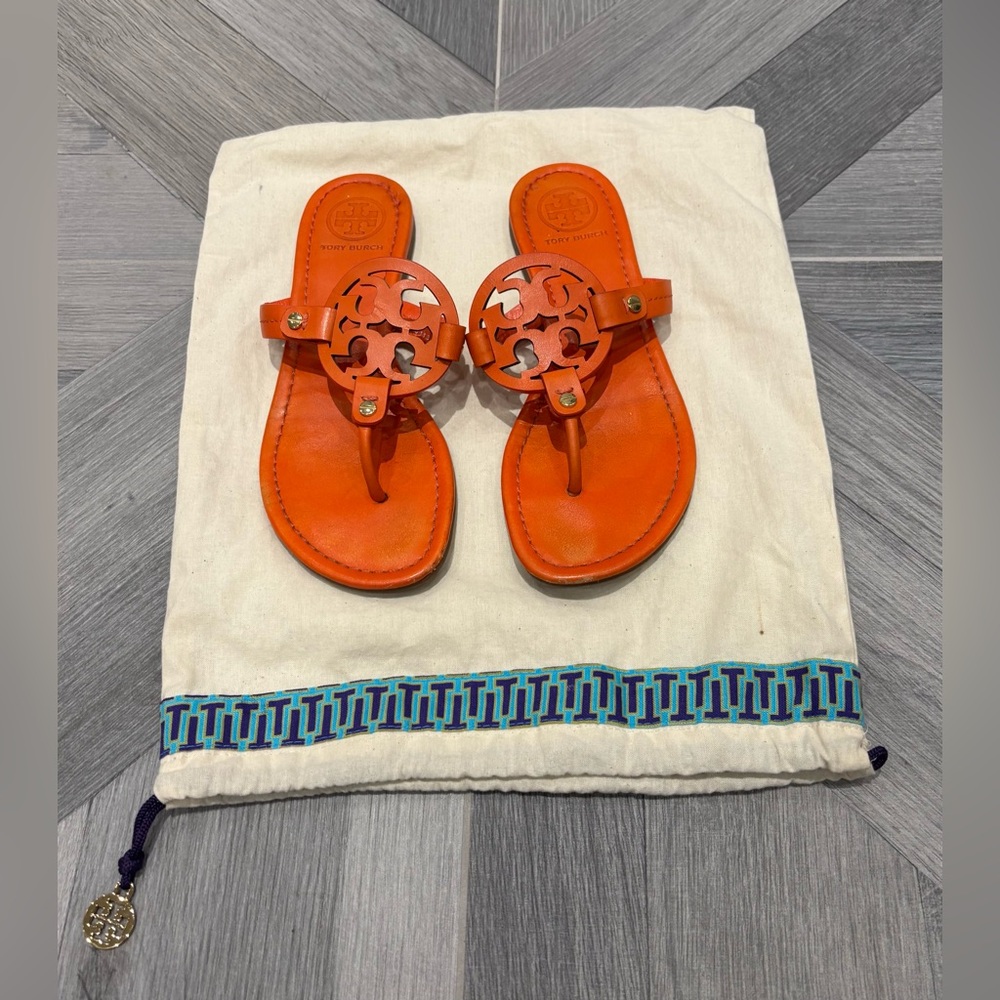 Tory Burch Orange Sandals, Size 7, comes with a Tory Burch Shoe Bag